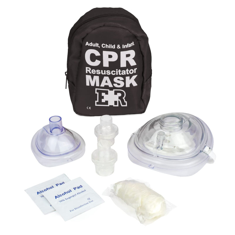 Ever Ready First Aid Adult and Infant CPR Mask Combo Kit with 2 Valves with Pair of Nitrile Gloves & 2 Alcohol Prep Pads - Tactical Black 1