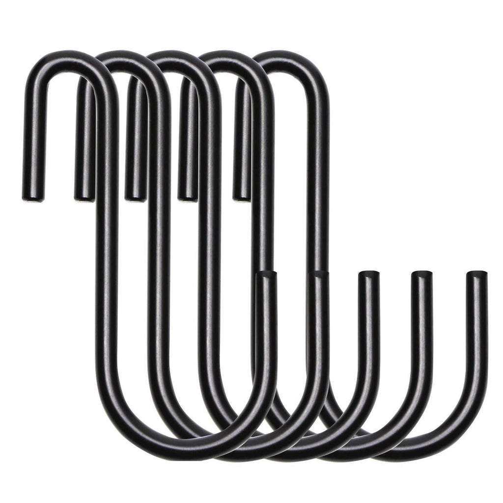 ONLYKXY 5 Pieces 2.4 Inch Carbon Steel Heavy Duty Black S Hooks Use in Kitchen, Bathroom, Bedroom and Office, Handing Hooks for Kitchenware, Spoons, Pans Pots, Utensils, Clothes, Bags, Towels, Plants