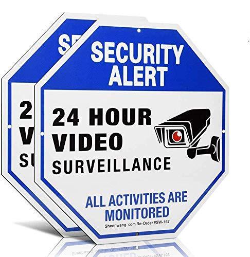 Sheenwang 2-Pack Security Camera Sign, Video Surveillance Signs Outdoor, UV Printed 40 Mil Rust Free Aluminum 10 X 10 in, Weatherproof and Heavy Duty Security Signs for Home or Business