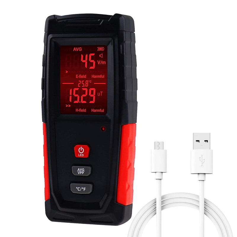 Digital EMF Tester Electric and Magnetic Field Radiation Detector Temperature Measure with Color-screen Display and Rechargeable Battery Handheld Tool
