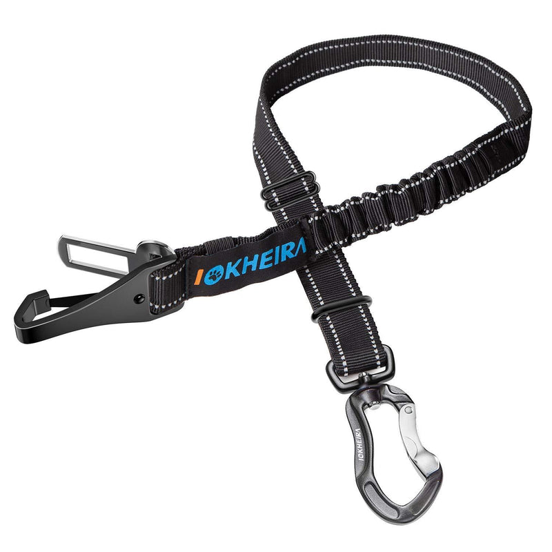 IOKHEIRA Dog Seatbelt, Updated Dog Seat Belt, Adjustable Dog Seatbelt Harness, Reflective Bungee Dog Car Seatbelt with Hook& Buckle, Dog Car Seat Belt with Aviation Aluminum Alloy Swivel Carabiner Black