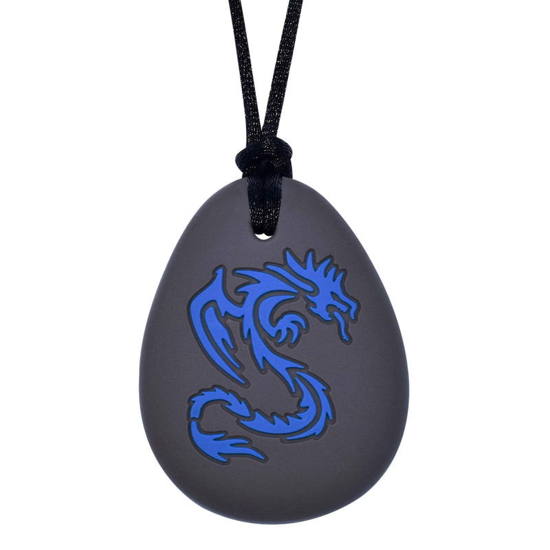 Munchables Dragon Sensory Chew Necklace for Adults or Kids - Chewy Fidget Stim Toy Jewelry for Boys and Girls (Navy/Black) Navy/Black