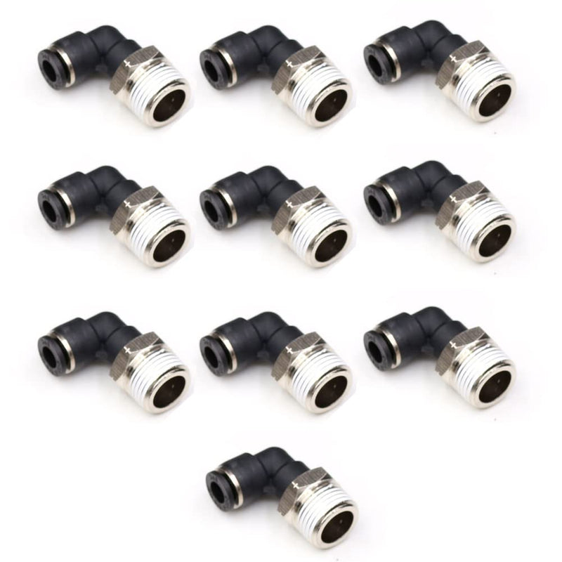 Push to Connect Air Fittings 1/4 inch OD Tubing x 1/8" Npt Elbow Air Line Quick Connect Fittings Male Threaded 90 Degree Push in Lock Fittings Pneumatic Tube Fittings Connectors 5Packs 1/4" OD X 1/8" MNPT 5