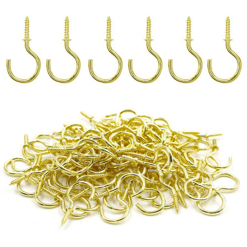 Biaungdo 1" Ceiling Cups Hooks Screw Hooks Ceiling Cup Hooks Self-Tapping Screws Hooks Golden - 100 Pcs 1 Inch Gold