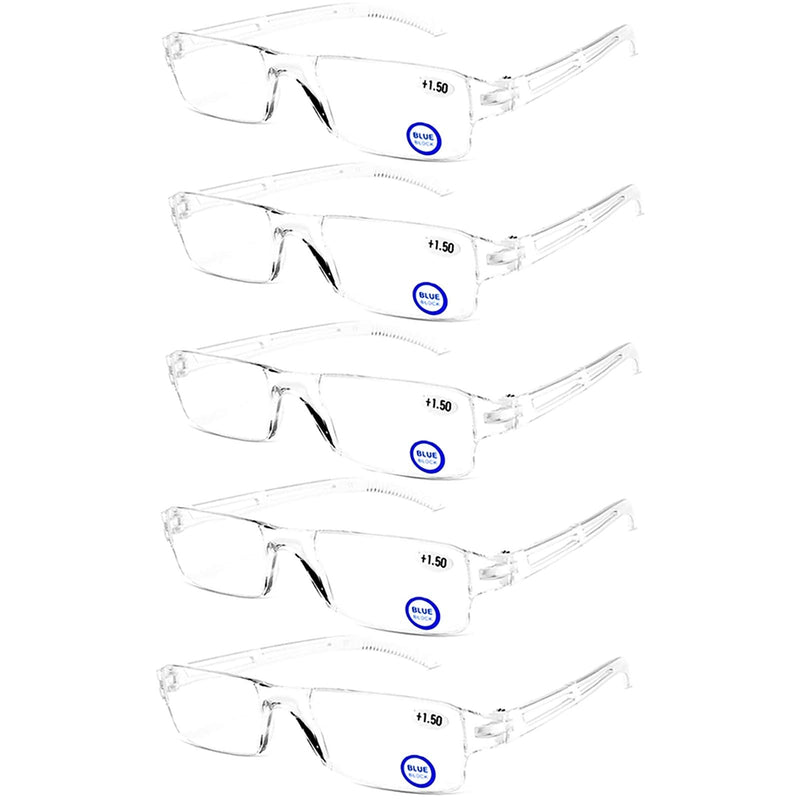 Blue Light Blocking Computer Reading Glasses - AQWANO 5 Pack Clear Frame Rimless Readers Anti Glare Filter Lightweight Eyeglasses for Women Men,1.0 1.0 x