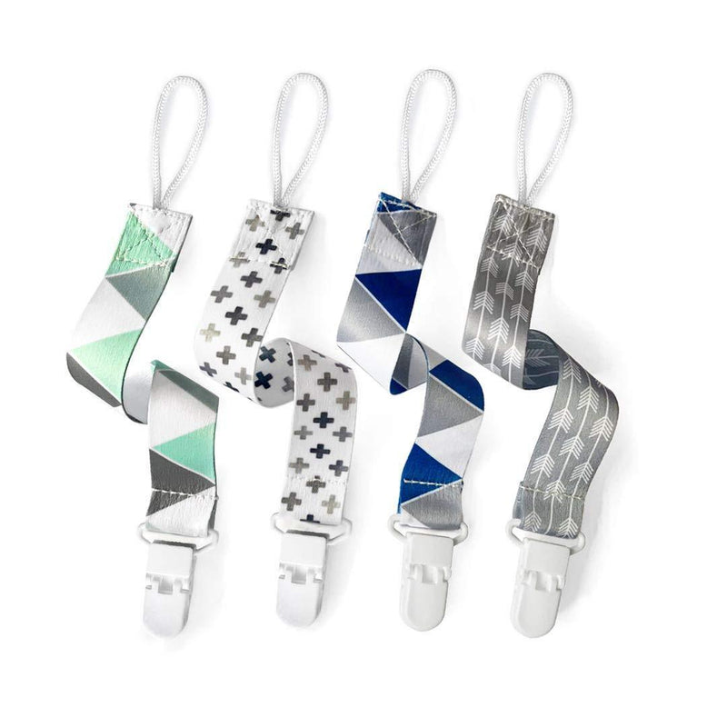 PandaEar Baby Pacifier Clips Solid Color, 4 Pack Universal Holder Leash for Boys and Girls, Teething Toys Teethers (Neutral) Neutral