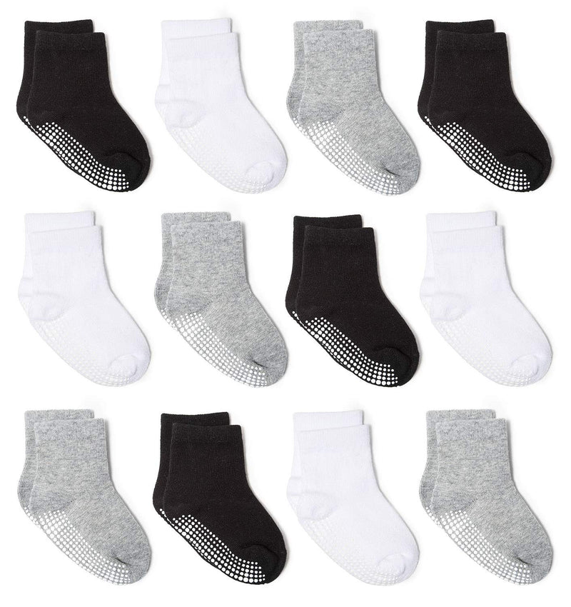 Zaples Grip Crew Socks with Non Slip/Anti Skid Soles for Baby Infants Toddlers Kids Boys Girls Assorted 12 Pack 4-7 Years