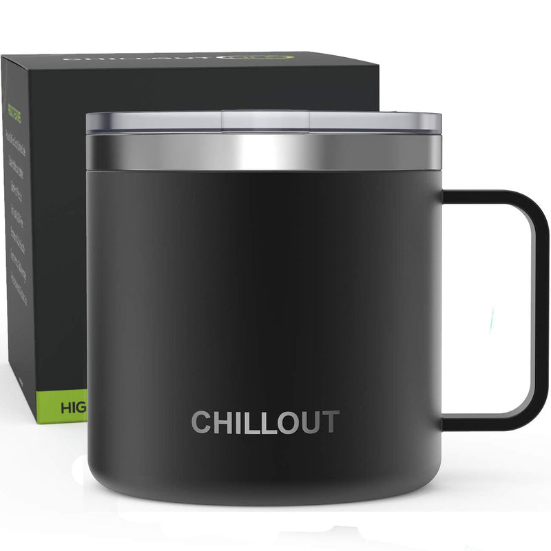16 oz Stainless steel Vacuum Insulated Coffee Mug with Handle and Lid, Large Thermal Camping Coffee Mug Cup with Durable Sliding Lid for Men & Women - Keeps your Beverages Hot/Cold for a Long Time Black 16 oz