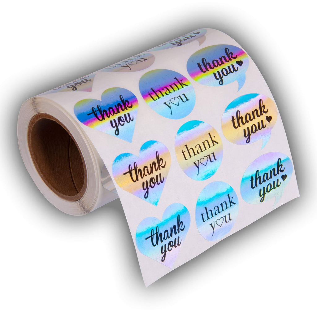 1.5" Heart Circle Bubble Shape Thank You Adhesive Label Stickers, 1000 Stickers per Roll,1-1/2 Inch by Kenco (Rainbow Holo) RAINBOW HOLO