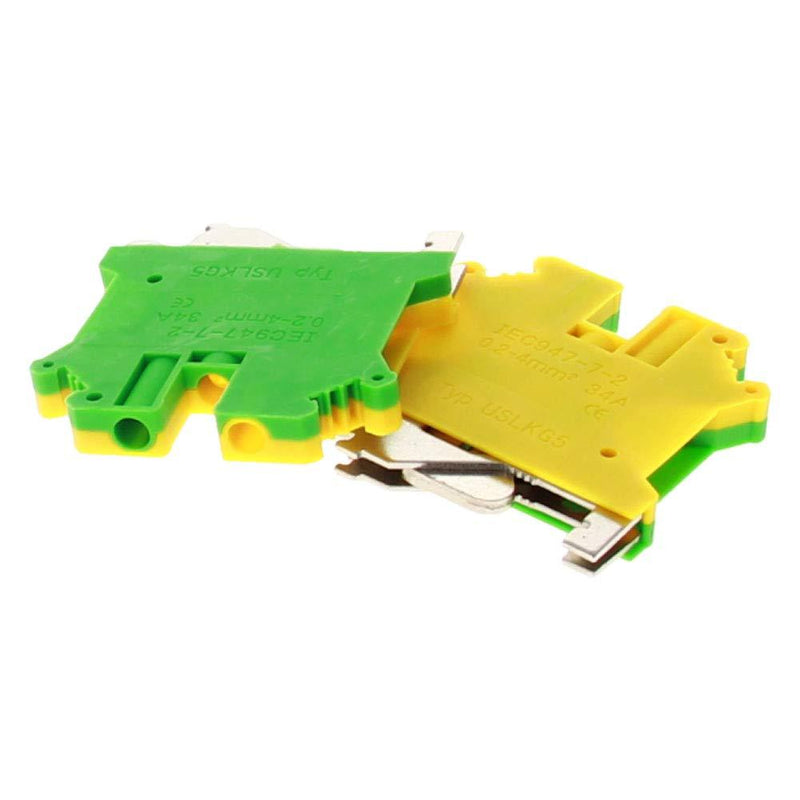 Fielect USLKG5 DIN Rail Terminal Blocks Screw Clamp Connector DIN Rail Terminal Block Kit DIN Rail Mount, 800V 34A, 0.2-4mm2, 10 Pcs, Yellow-Green 10Pcs USLKG5