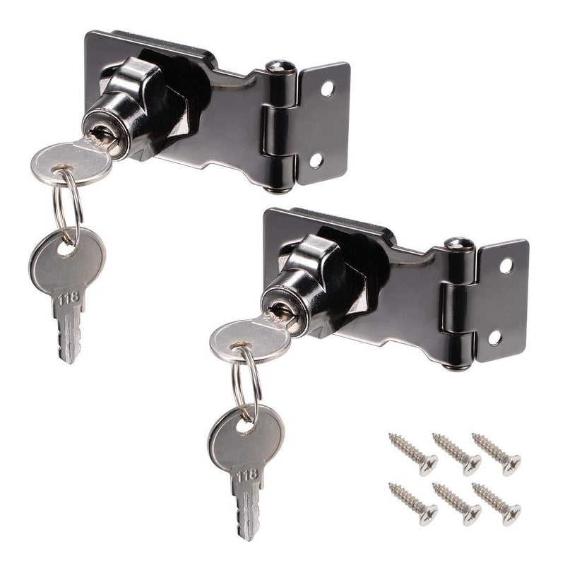 uxcell 2.5 Inch Keyed Hasp Locks Zinc Alloy Twist Knob Keyed Locking Hasp with Screws for Door Cabinet Keyed Alike, Black 2Pcs