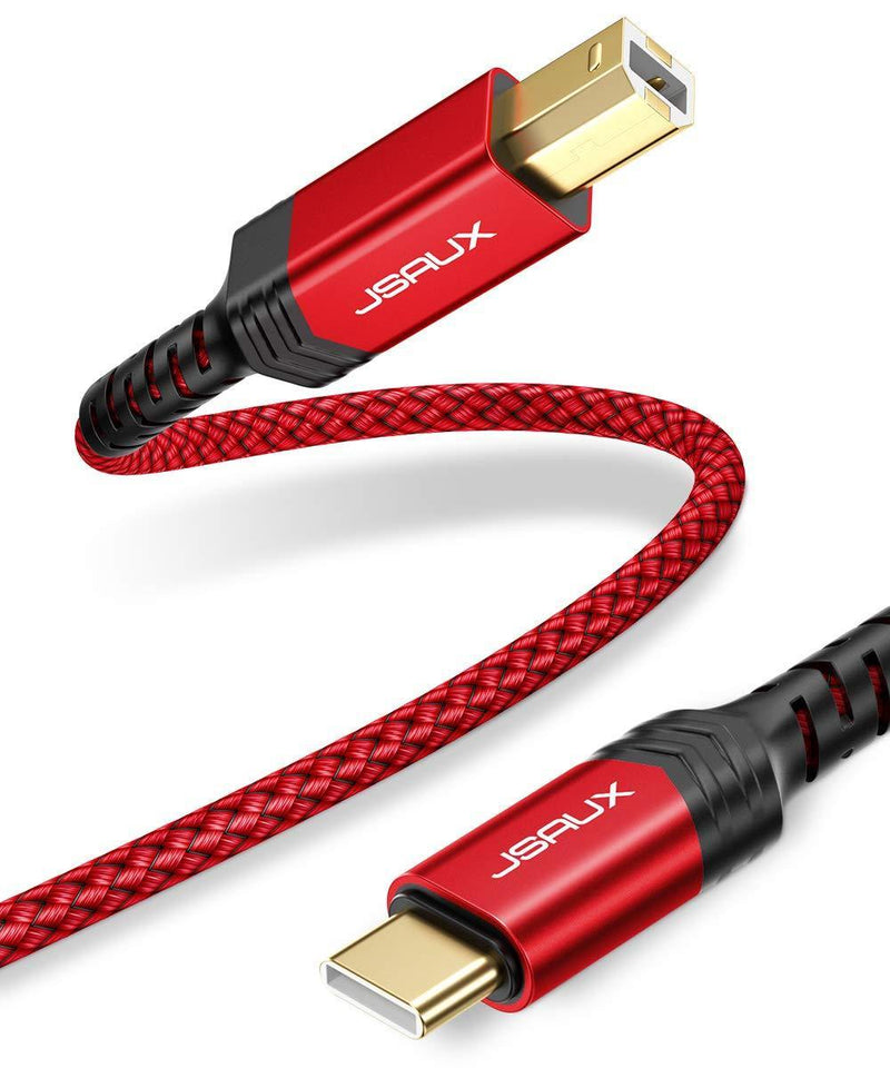 USB C Printer Cable 10FT, JSAUX USB B 2.0 to USB Type C Male Printer Scanner Cord Compatible with MIDI, MacBook Pro, Epson, HP, Canon, Lexmark, Brother, Xerox, Samsung Printers-Red red