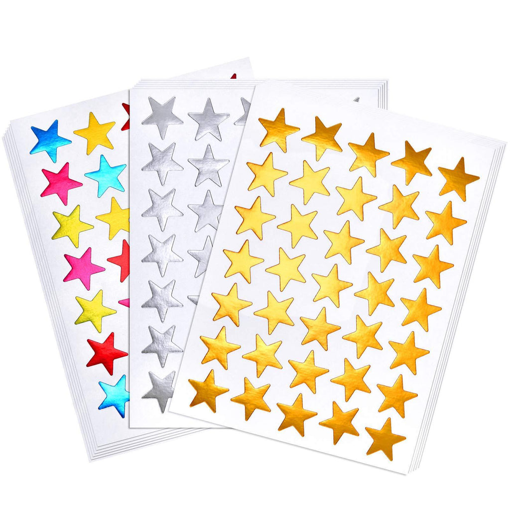 120 Sheets 4200 Count Star Stickers Self-Adhesive Star Stickers Sliver Golden Assorted Colors Reward Star Stickers Labels for Teachers and Kids