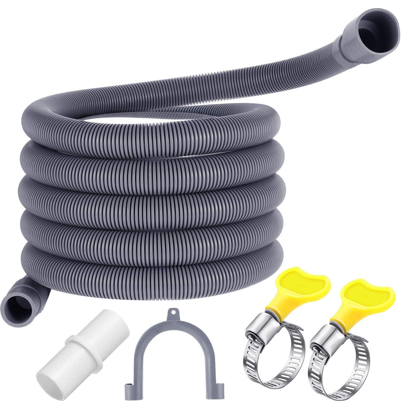 Universal Washing Machine Drain Hose Flexible Dishwasher Drain Hose Extension Kits Corrugated Washer Discharge Hose with 1 Extension Adapter and 2 Hose Clamps, U-Bend Hose Holder (10 ft) 10 ft