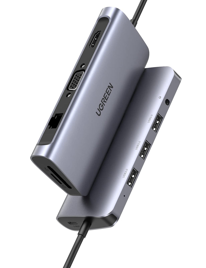 UGREEN USB C Docking Station, 10 in 1 Laptop Docking Station with Gigabit Ethernet 4K HDMI VGA 100W Power Delivery 3 USB 3.0 Ports 3.5mm Audio Jack SD TF Card Reader for MacBook Pro Air Dell HP