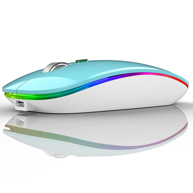 LED Wireless Mouse, Uiosmuph G12 Slim Rechargeable Wireless Silent Mouse, 2.4G Portable USB Optical Wireless Computer Mice with USB Receiver and Type C Adapter (Blue) Blue