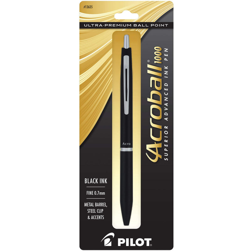 PILOT Acroball 1000 Ultra-Premium Refillable & Retractable Ball Point Pen, Black Barrel, Fine Point, Black Ink, Single Pen (13635)