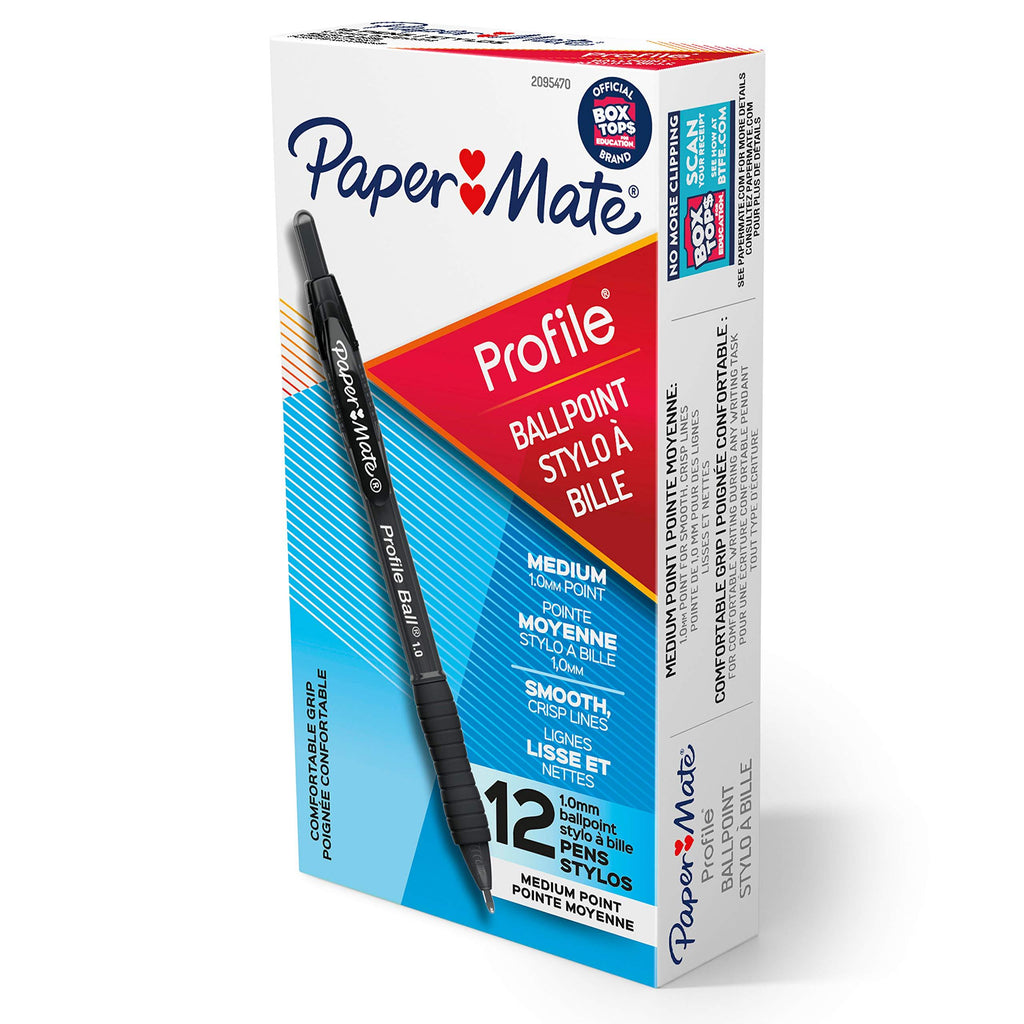 Paper Mate Ballpoint Pen, Profile Retractable Pen, Medium Point (1.0mm), Black, 12 Count 12-Count