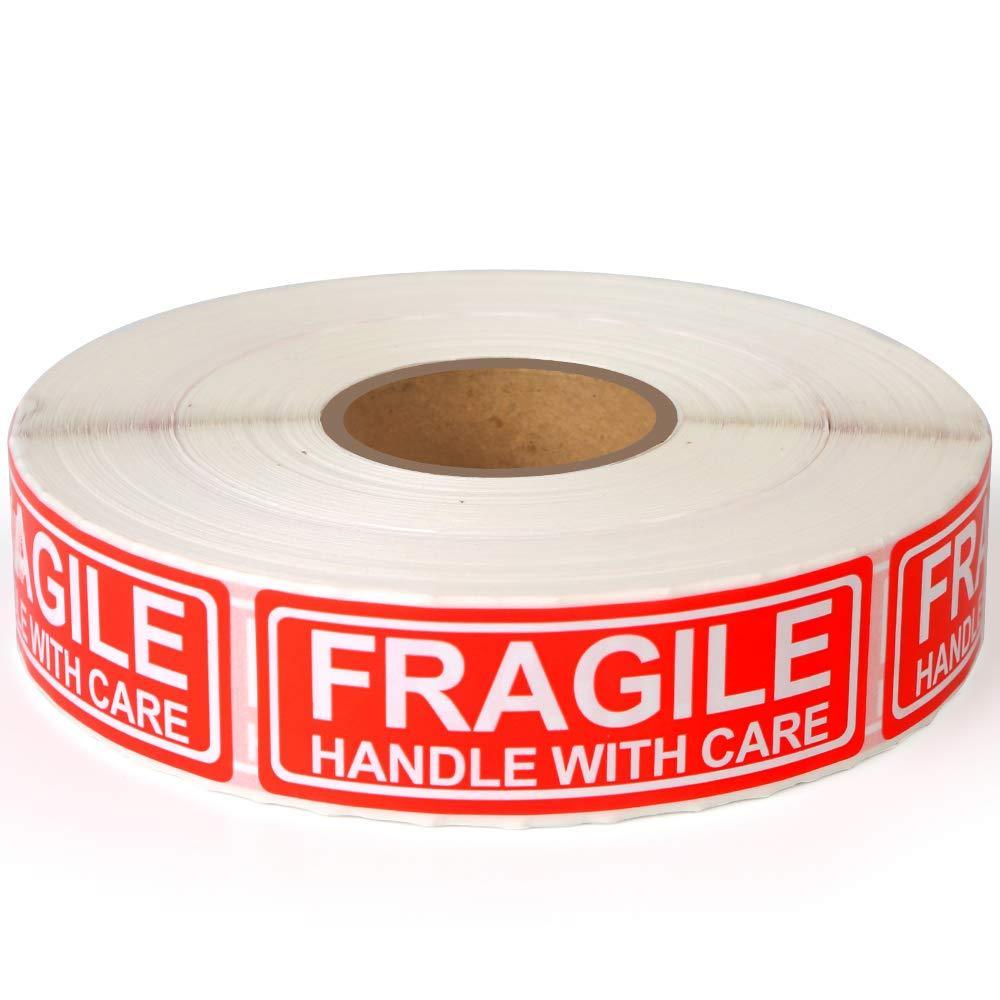 Fragile 1"x3" Handle with Care Shipping Stickers, 1000 Labels Per Roll