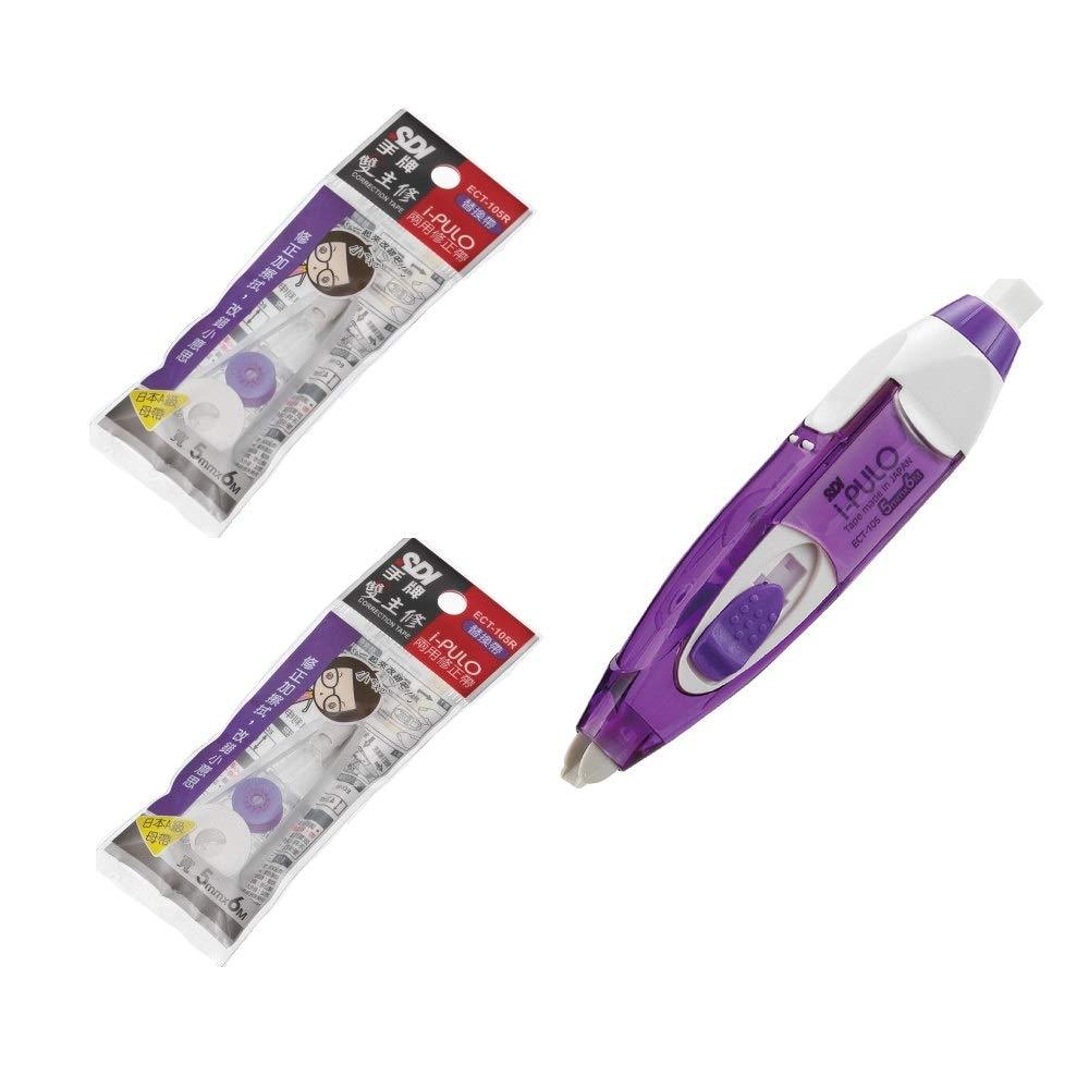 SDI i-PULO Retractable Mechanism Correction Tape White Out Pen Built-in Eraser Type 5mm x 6m - ECT-105V with 2 Refills