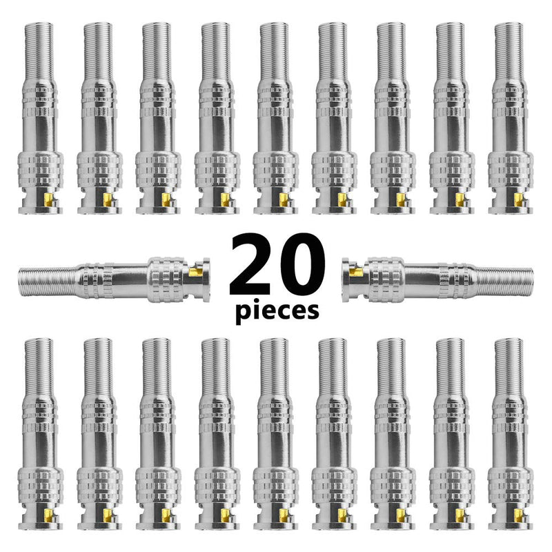 WMYCONGCONG 20 PCS BNC Male Coaxial Connectors RG59 RG6 Coaxial Terminal Screw On Brass Connector for CCTV Security Video Surveillance Camera Use