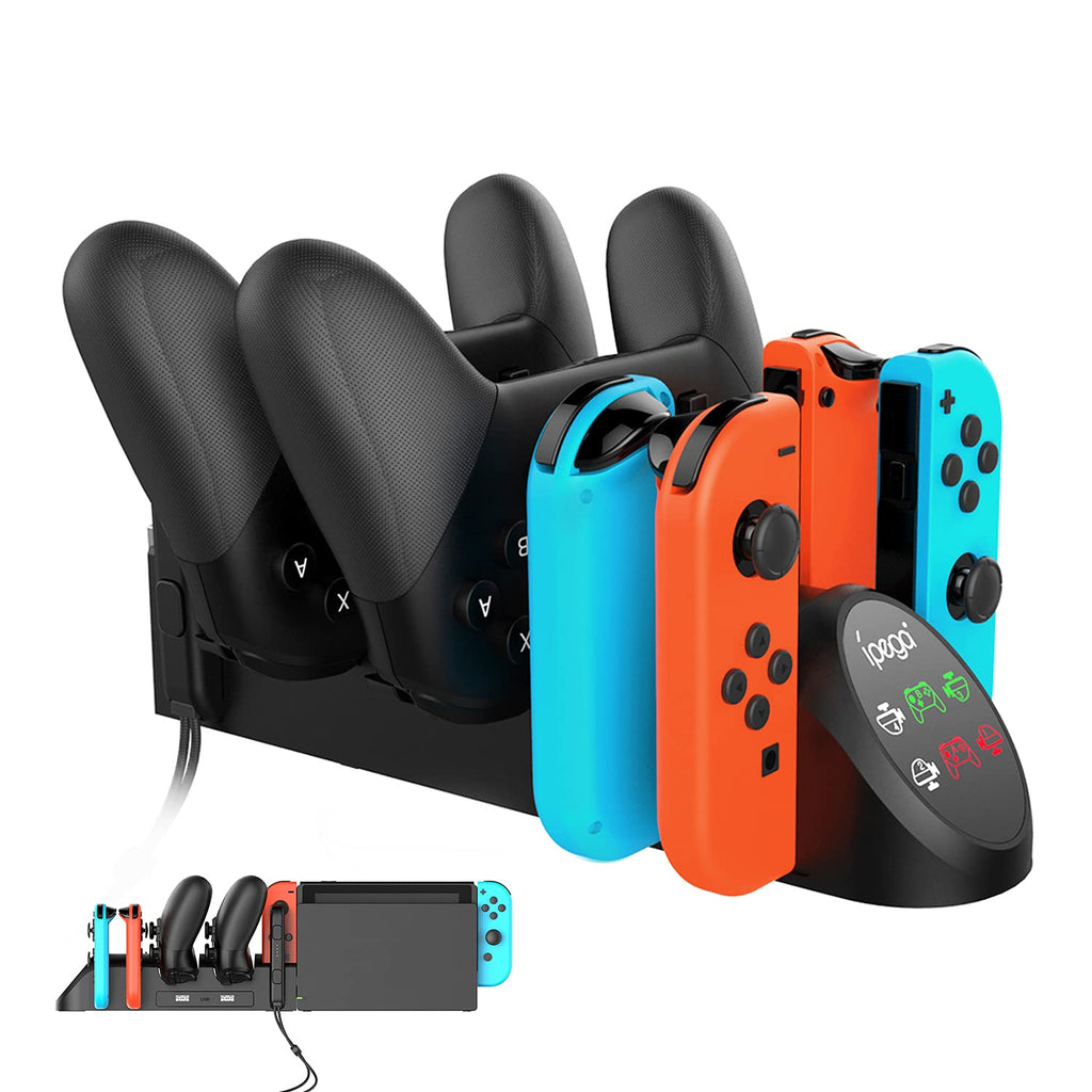 FastSnail Charging Dock Compatible with Nintendo Switch Pro Controllers and for Joy Cons & OLED Model for Joycon,Multifunction Charger Stand for Switch with 2 USB 2.0 Plug and 2.0 Ports Black