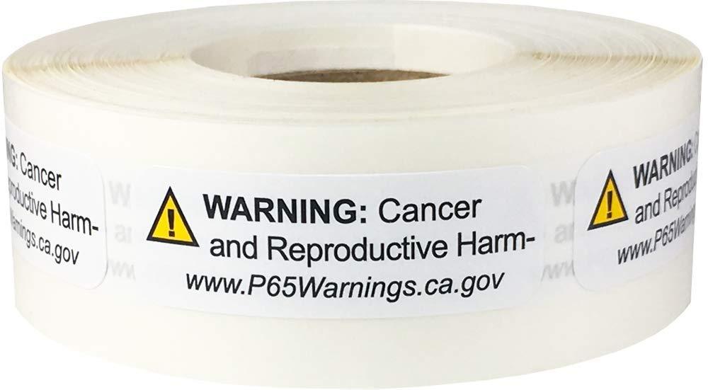 California Proposition 65 Cancer and Reproductive Harm Adhesive Warning Labels, Short-Form Sticker Pack, 0.5" x 1.5", Pack of 500