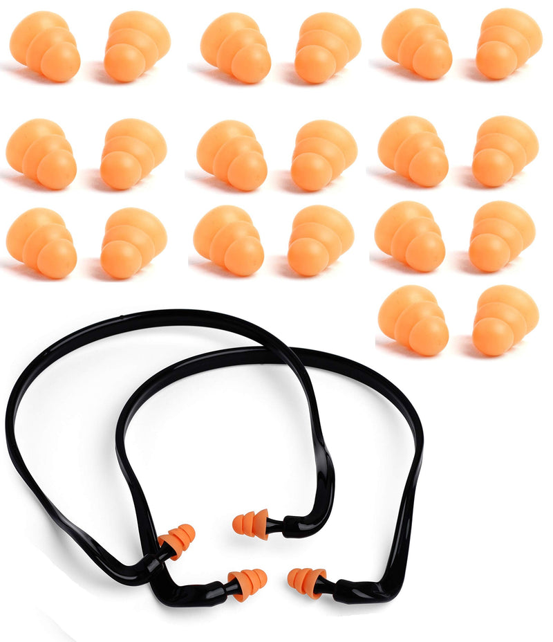 2Pcs Pairs Banded Silicone Ear Plugs and 10 Pairs Silicone Replacement Pods Soft Reusable Washable for Sleeping Swimming Noise Hearing Protection Earplugs Music Concerts Construction Shooting Hunting 12