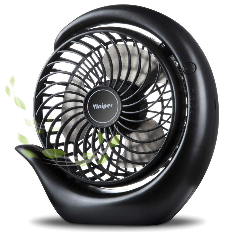 viniper Battery Operated Fan, Small Desk Fan : 3 Speeds & 8-24 Hours Longer Working, 180° Rotation, Optimised Portable USB Rechargeable Fan , Small but Mighty, for Home/Office (6.2 inch, Black) 6.2 inch