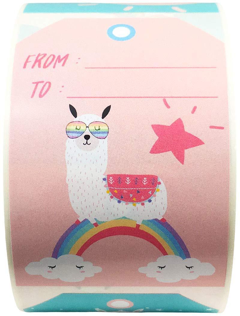 Party Llama Happy Birthday Gift Tags 4 Different Designs 2 x 3 Inch 50 Total Stickers