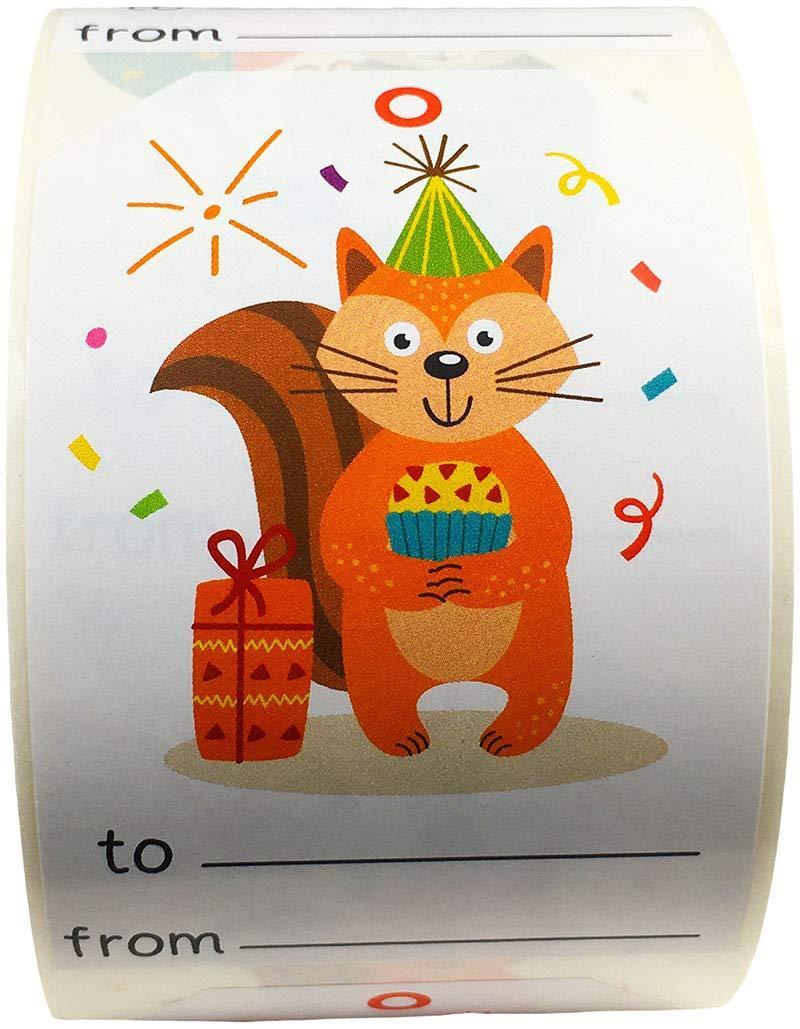 Animal Happy Birthday Gift Tags 4 Different Designs 2 x 3 Inch 50 Total Stickers