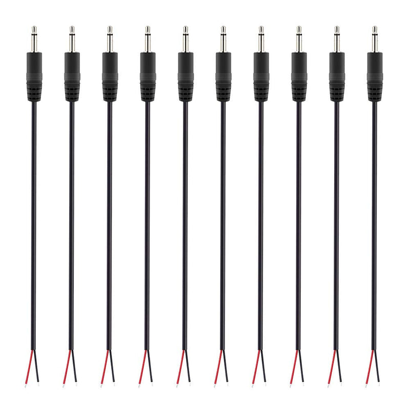 Fancasee (10 Pack) Replacement 3.5mm Male Plug to Bare Wire Open End TS 2 Pole Mono 1/8" 3.5mm Plug Jack Connector Audio Cable Repair