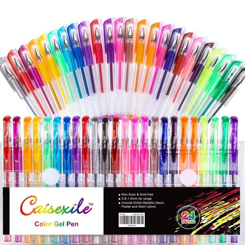 Glitter Gel Pens Set 48 Pack with 24 Colored Gel Pen and 24 Refills, Fine Tip Glitter Pens with 40% More Ink for Kids Adults Coloring Books Drawing Doodling Crafts Scrapbooks Bullet Journaling