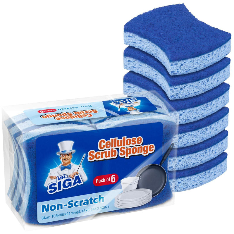 MR.SIGA Non-Scratch Cellulose Scrub Sponge, Dual-Sided Dishwashing Sponge for Kitchen, 12 Pack Non Scratch - 12 Pack