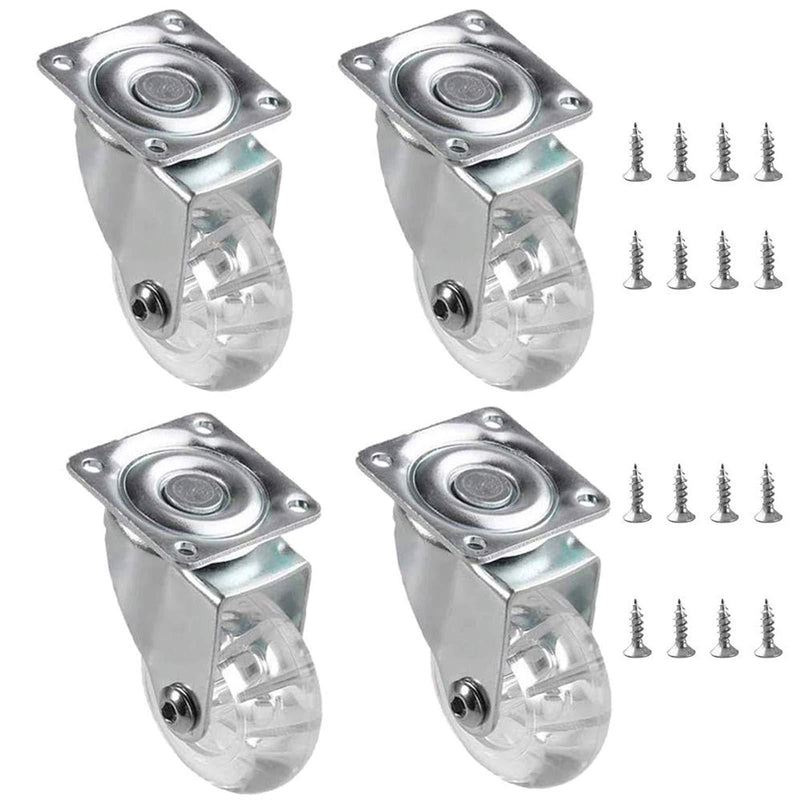 YeMI 2 Inch Swivel Plate Casters Set of 4, Heavy Duty Castor Wheels for Furniture, Crystal Clear Polyurethane Rolling Castors with 360 Degree Plate for Cabinet,Ottoman,Bench (500 Lbs,Screws Included) 2",4 swivel
