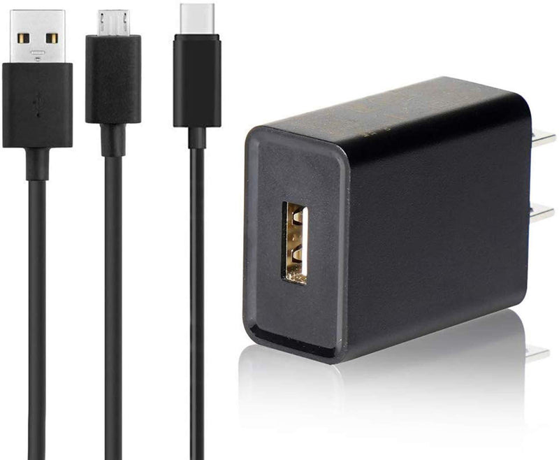 Kindle Fire Fast Charger, (UL Listed) AC Adapter Rapid Charger with 6.5 Ft Micro USB and USB C Cable Compatible with Fire 6 7 8 HD 8Plus HD10 10Plus Tablet, HDX 6" 7" 8.9" 9.7", Tab Power Supply Cord