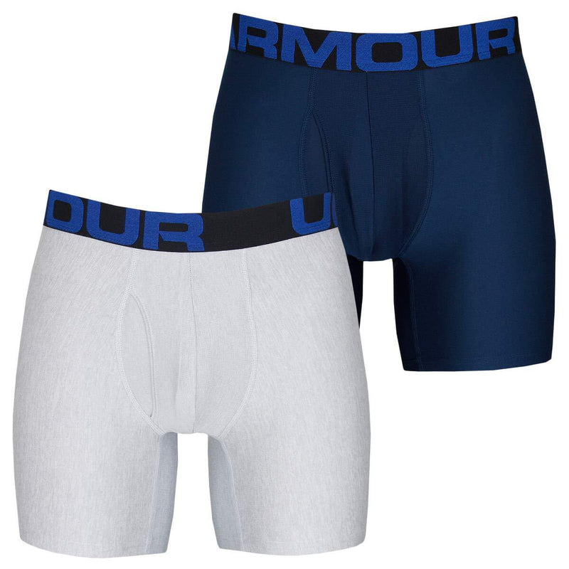 Under Armour Men's Tech 6-inch Boxerjock 2-Pack Academy Blue (408)/Mod Gray Light Heather Small
