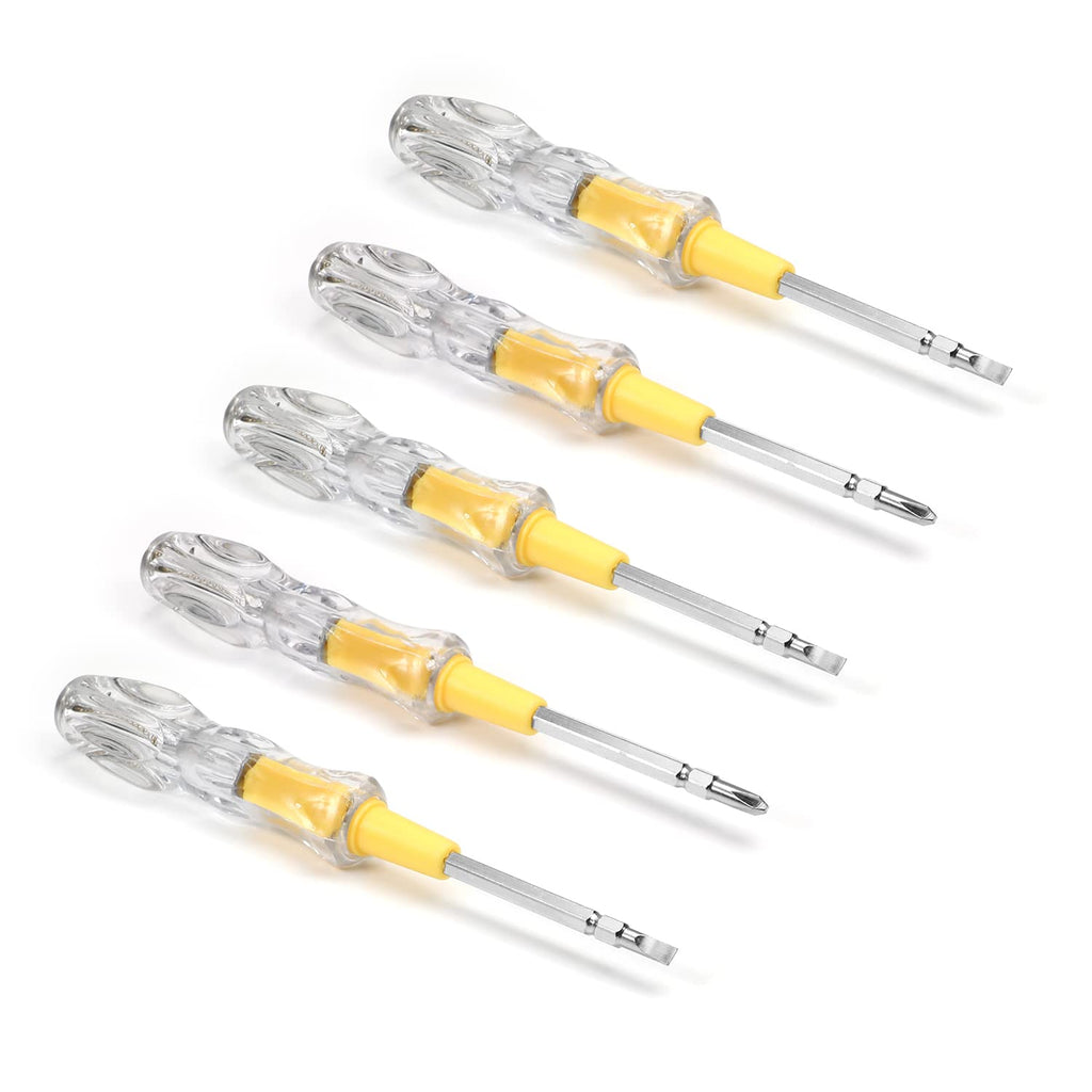 Fielect 5Pcs Circuit Tester Screwdriver, Voltage Tester Detector Pen Circuit Test Neon Light 100-500V, Dual Head Slotted&Phillips Screwdriver