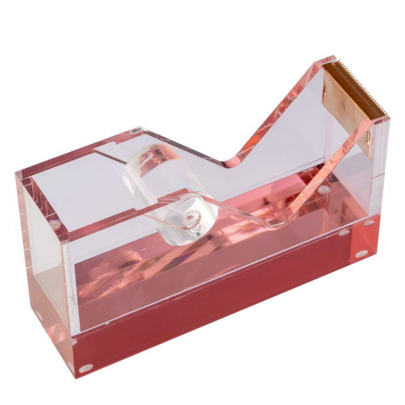 E&O Acrylic Desk Tape Dispenser,5.7"×1.7"×3.2",25mm Thickened Non Skid Base,One-Handed Tape Holder,Office and Home Use,Business Present Ideas (Bronzing Rose Gold)……… Bronzing Rose Gold