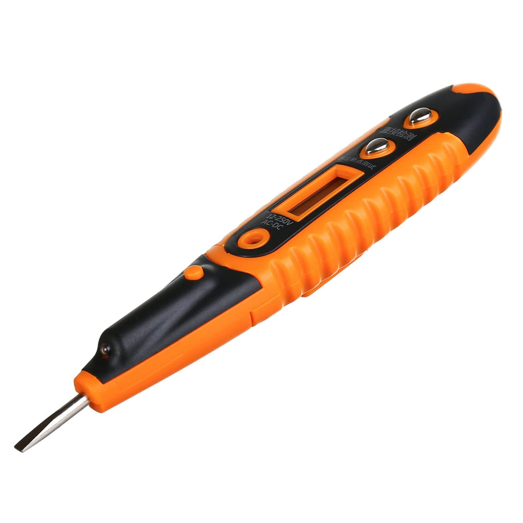 Fielect Voltage Detector Pen, Test Screwdriver Circuit Tester Electric Test Pen Screwdriver Digital Display Non-Contact Voltage Tester AC/DC 12-250V Contact Induction LED with Light 1pcs Orange silver black 1Pcs