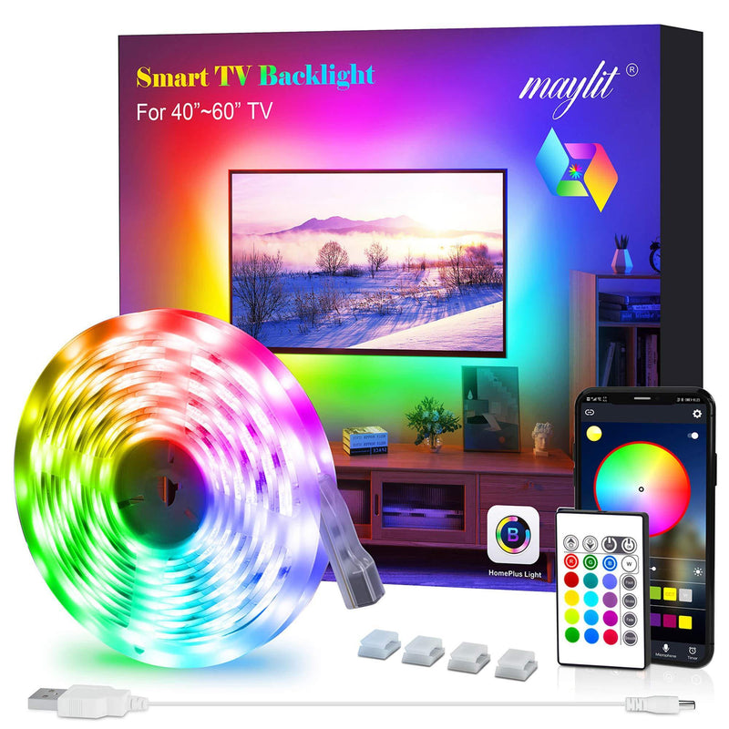 Led Strip Lights, Maylit 8.2 ft Tv Led Backlight for 40-60 inch Tv Bluetooth Control Sync to Music, USB Bias Lighting Tv Led Lights Kit with Remote - RGB 5050 LEDs Color Lights for Room Bedroom 8.2ft