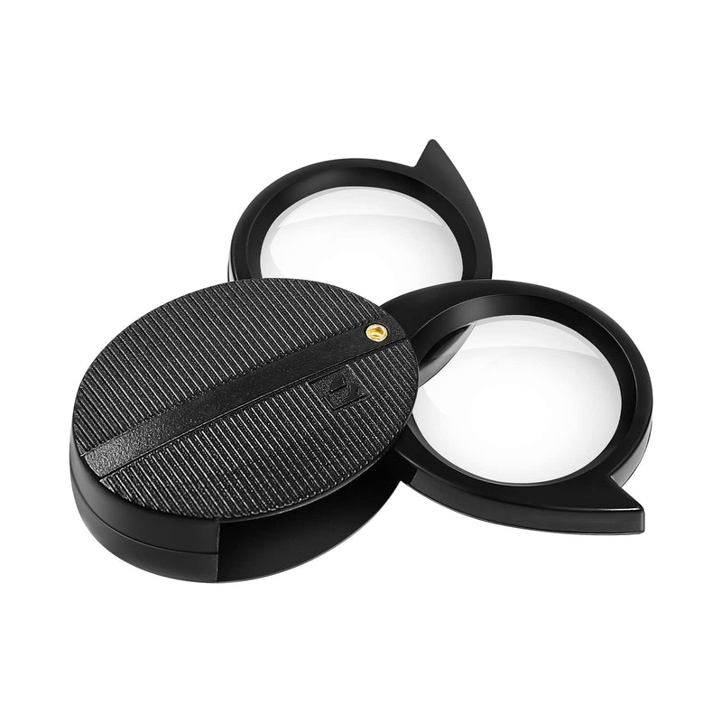 ULTECHNOVO Folding Pocket Magnifying Portable Handheld Optical Glass Crafts Magnifier for Women and Men Reading (Dual Lens (5X/10Xï¼‰) - Black
