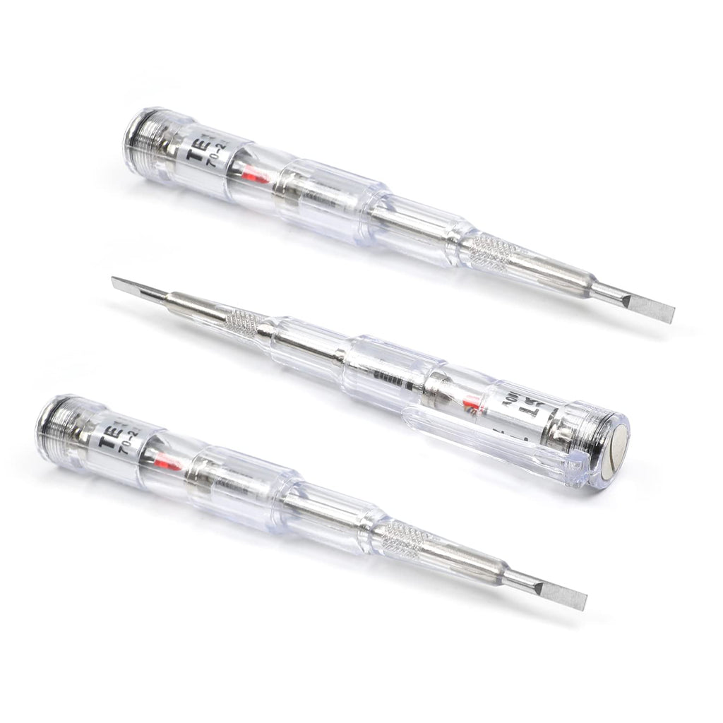 Fielect 3Pcs Voltage Tester Screwdriver, Voltage Tester Pen 70-250V Voltage Detector Pen Neon Light Circuit Tester Pen Voltage Test Pen Screwdriver Silver transparent red 3Pcs