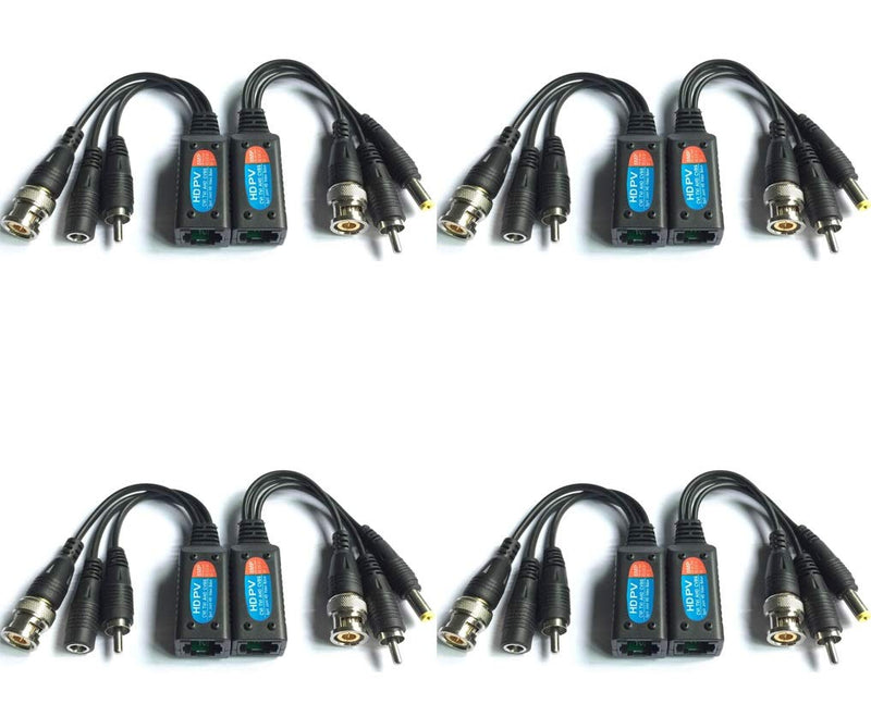 Evertech 8 Megapixel HD Video Balun Transceiver CCTV via UTP Cable Passive Video Power and Audio/Data Connector RJ45 Cat5 Cat6 Data Transmitter 8MP (4 Pairs)