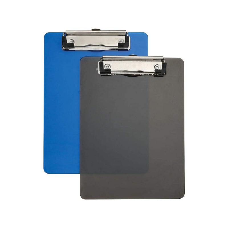 1InTheOffice Clip Board Plastic Memo, Translucent Blue/Translucent Black, 6 x 9 - Small, (2) 2