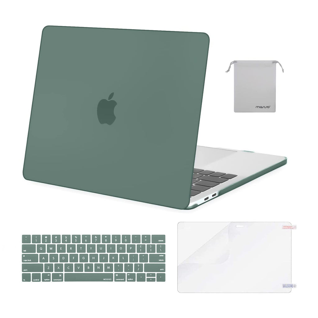 MOSISO Compatible with MacBook Pro 13 inch Case 2020-2016 Release A2338 M1 A2289 A2251 A2159 A1989 A1706 A1708, Plastic Hard Shell Case&Keyboard Cover Skin&Screen Protector&Storage Bag, Midnight Green