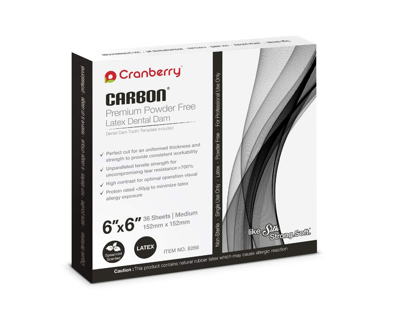Cranberry USA CR8266 Carbon Dental Dam Latex Powder-Free, Spearmint Scented, 6x6, Black (Pack of 36)