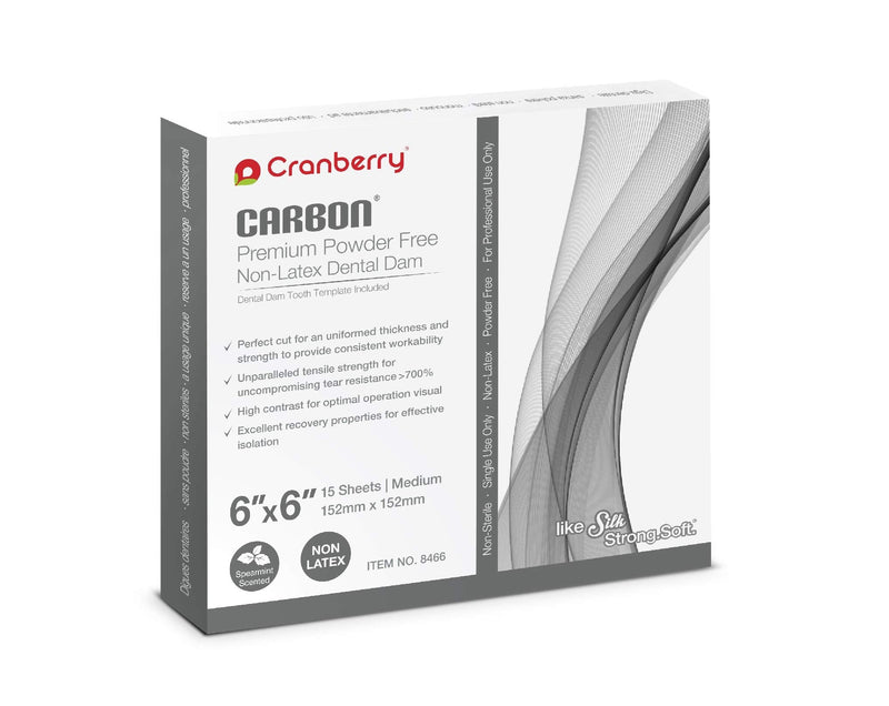 Cranberry USA Cranberry CR8466 Carbon Dental Dam Non-Latex Powder-Free, Spearmint Scented, 6x6, Dark Grey (Pack of 15)