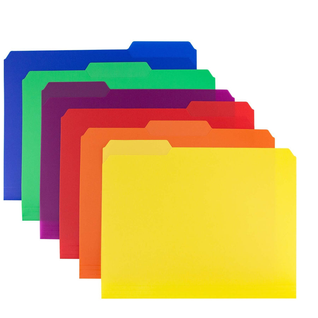 Dunwell Plastic File Folder Colored - (6 Pack, 6 Assorted), 3 Tab File Folders Letter Size, Colorful Filing Folders, More Durable Than Manila Folders, Writable and Erasable 1/3-Cut Tabs, Plus Labels 6 Pack Assorted 6 - Multicolors