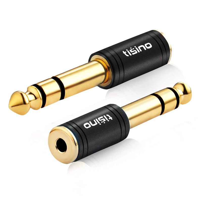 TISINO 3.5mm to 1/4 Stereo Adapter, 1/8 inch Female to 1/4 inch Male Aux Jack Converter Headphone Adapter - Black, 2PCS 1/4 Male-1/8 Female 2PCS